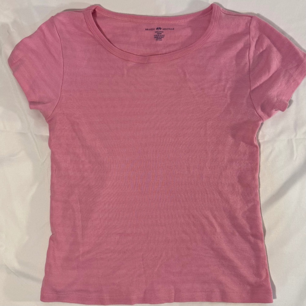Brandy Melville Pink Cotton Short Sleeve Baby Tee Crew Neck Top One Size